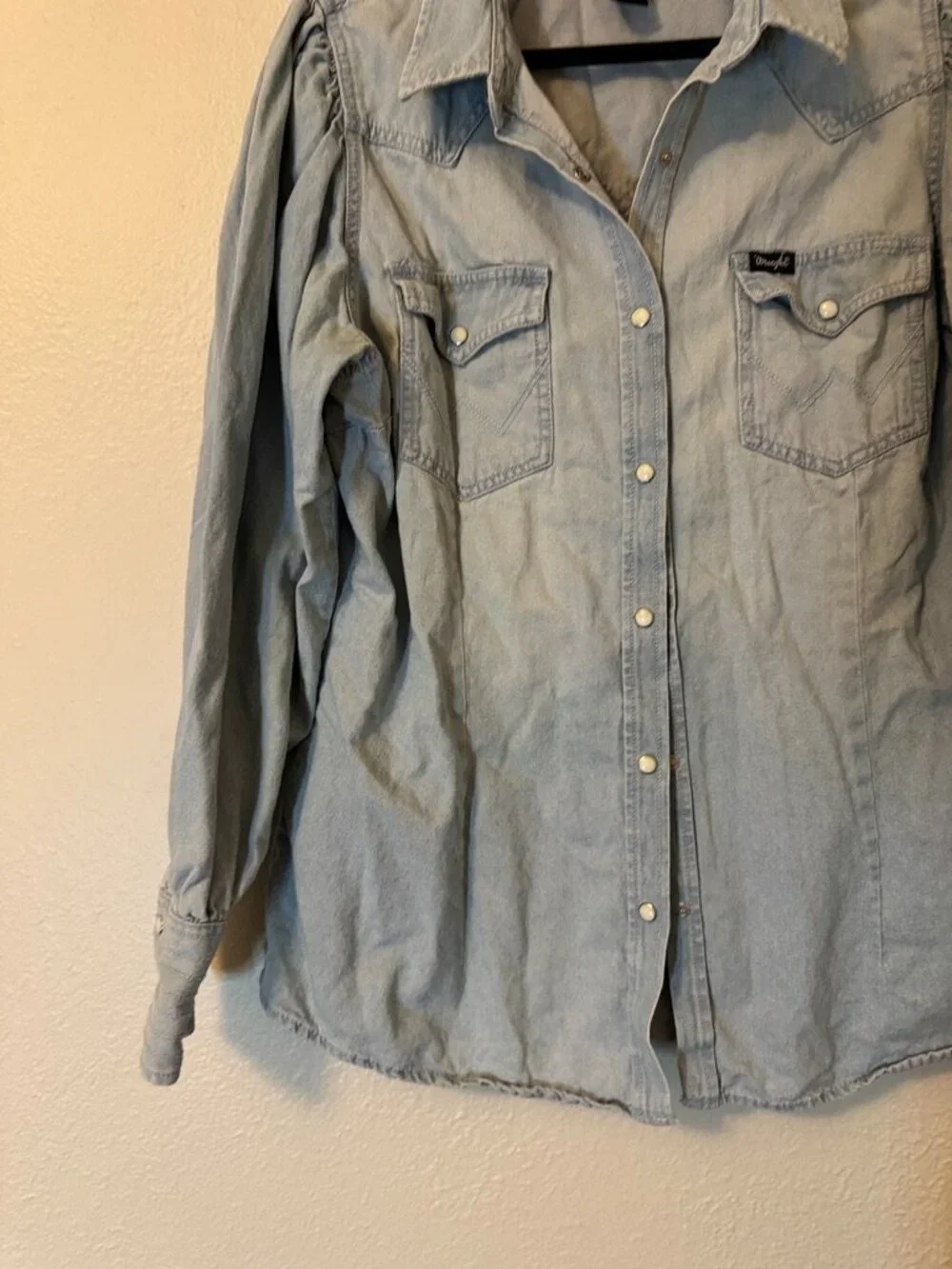Wrangler Retro Light Wash Blue Jean Western Shirt Peal Button Down Size XL - Picture 5 of 11